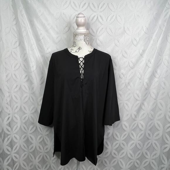 Lysse Sharon Black Lace Up Oversized Tunic Top Size L NWOT - Picture 9 of 13